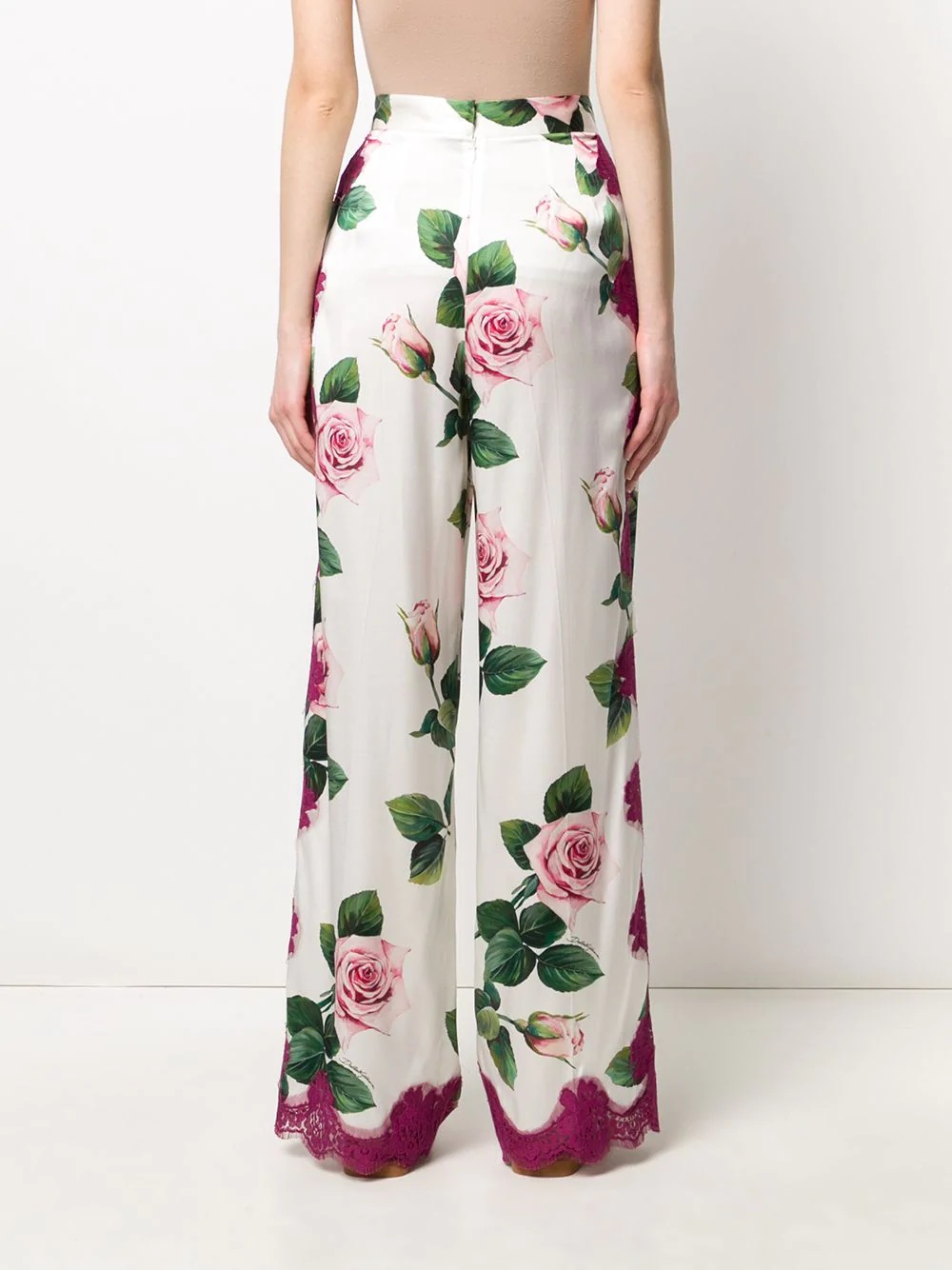 tropical rose print wide-leg trousers - 4