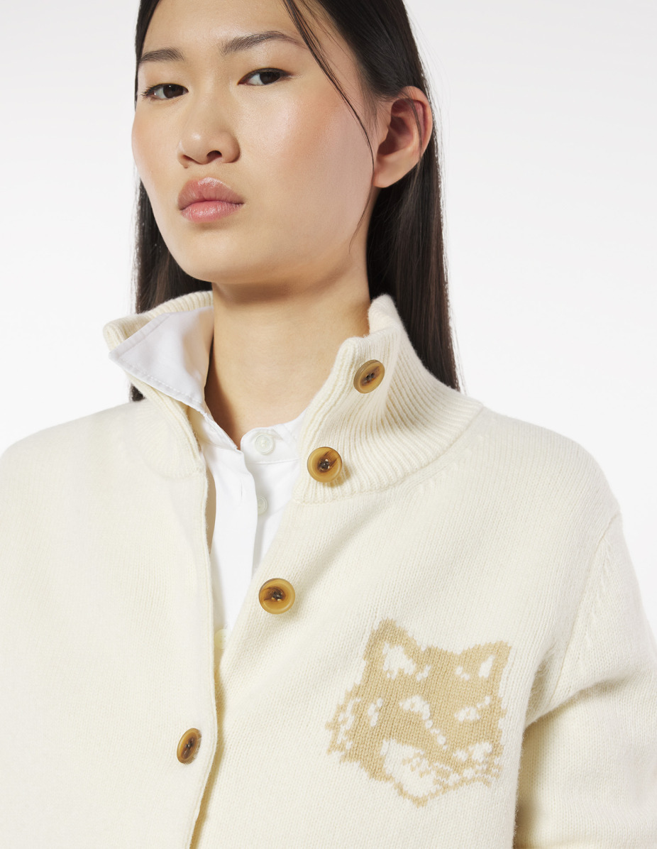 FOX HEAD INTARSIA MERINO HIGH NECK CARDIGAN - 4