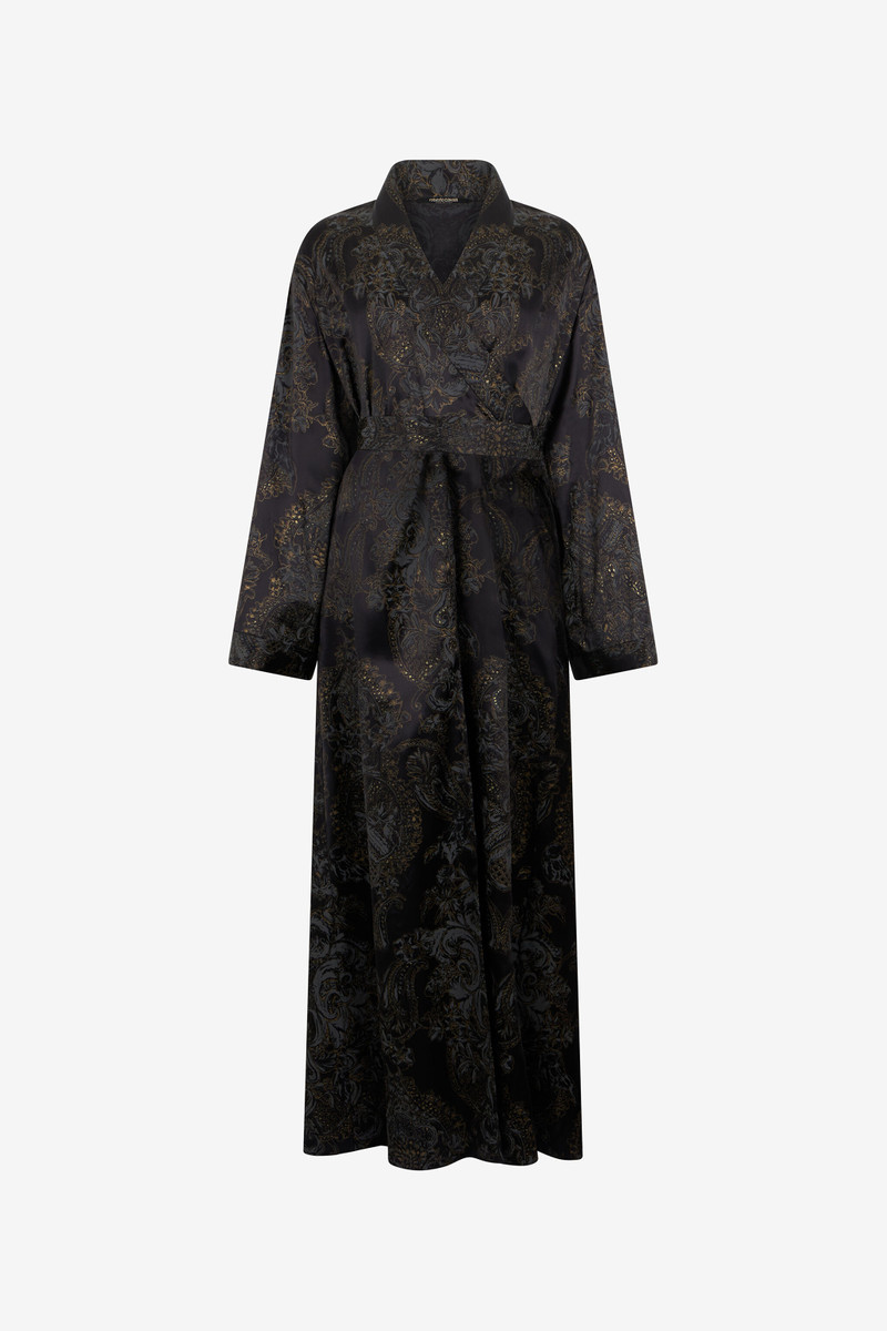 Ornamental Black Silk Kimono Dress 1