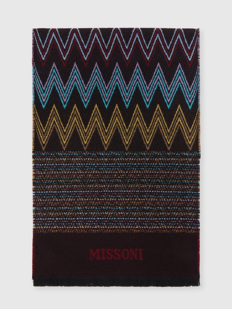 Multi-knit wool shawl with logo 1