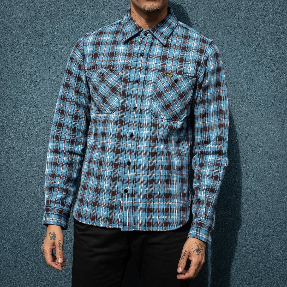 Ultra Heavy Flannel Blanket Check Work Shirt - Sax Blue - 4