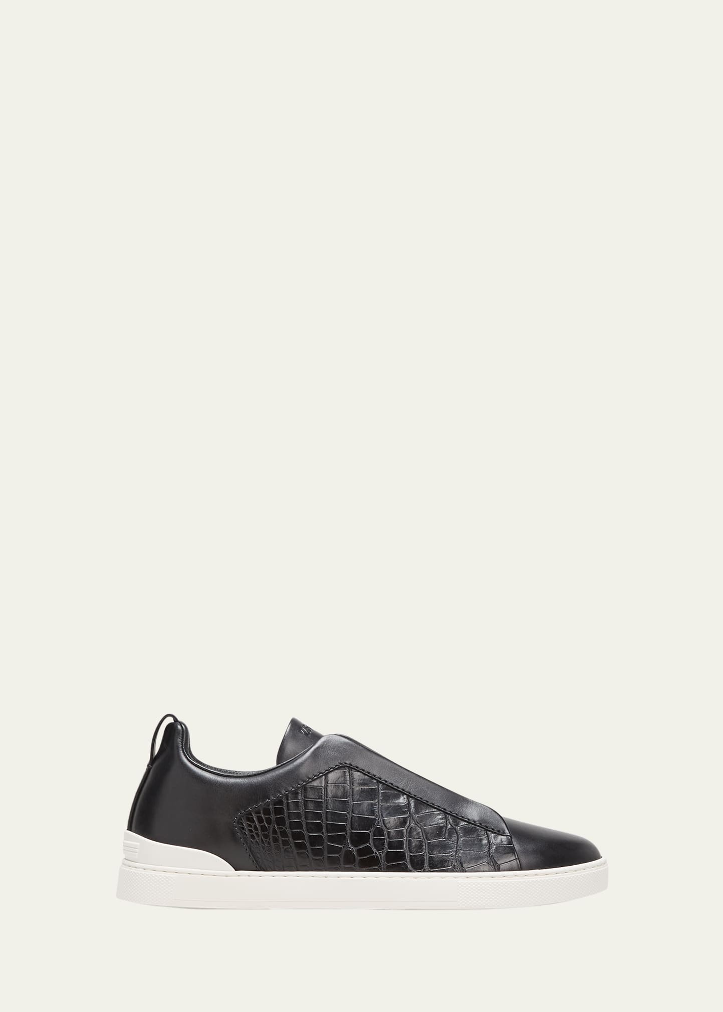 Men's Triple Stitch Alligator Leather Slip-On Sneakers - 1