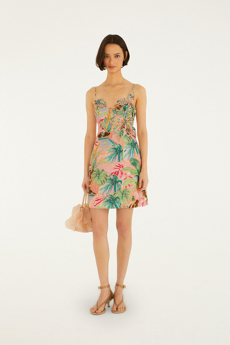 Soft Pink Pool Time 3D Flowers Euroflax Premium Linen Mini Dress 1