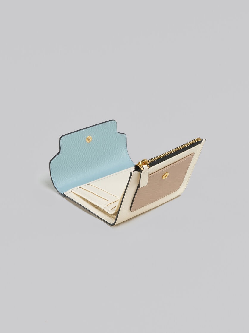 LIGHT BLUE BEIGE AND WHITE SAFFIANO LEATHER WALLET - 5