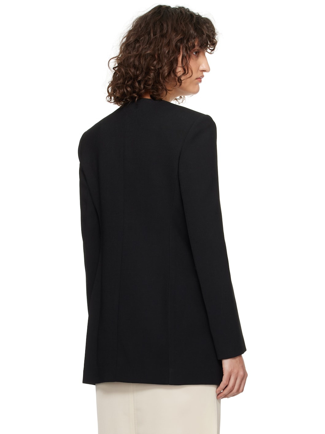 RECTO Black RC Signature Curved Neck Long Blazer | REVERSIBLE