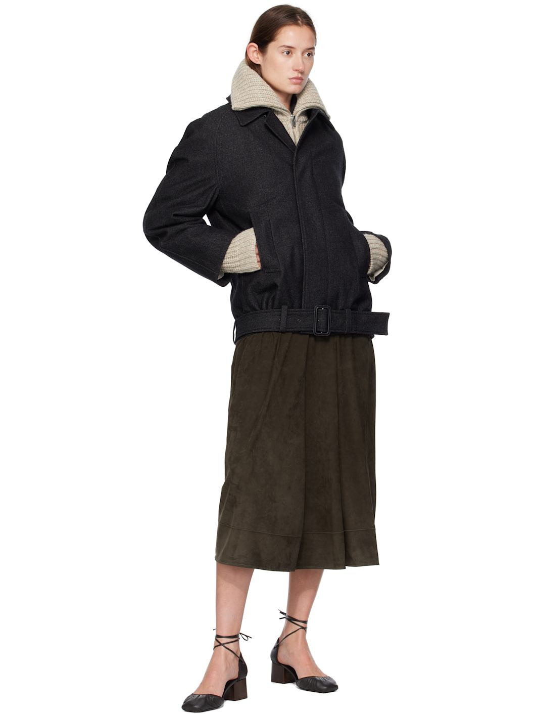 Black Raglan Sleeve Short Coat - 4