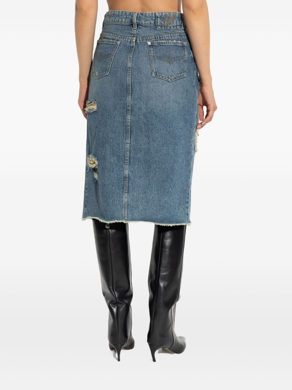 distressed slit-front denim skirt - 4
