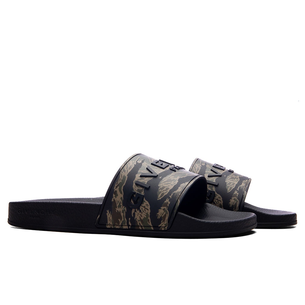 SLIDE FLAT SANDALS - BLACK/KHAKI - 3