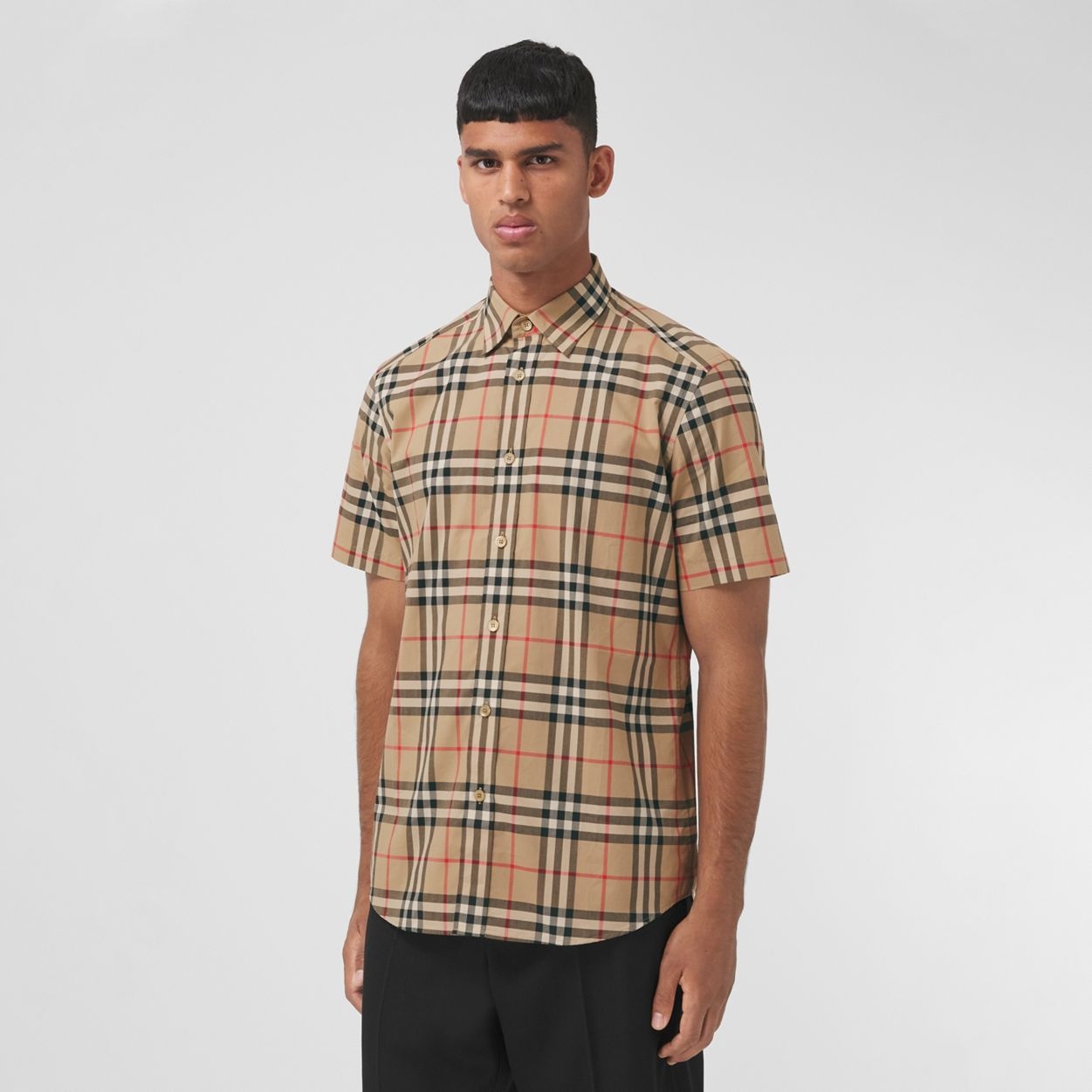 Short-sleeve Check Cotton Poplin Shirt - 5