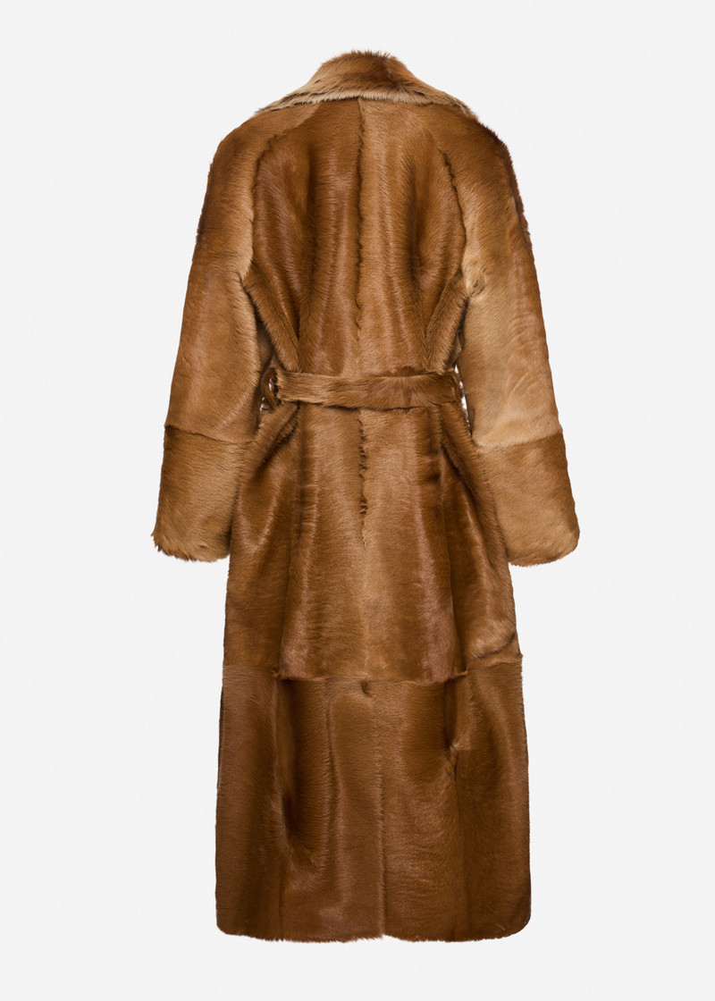 Belted fur-effect coat in light brown 2