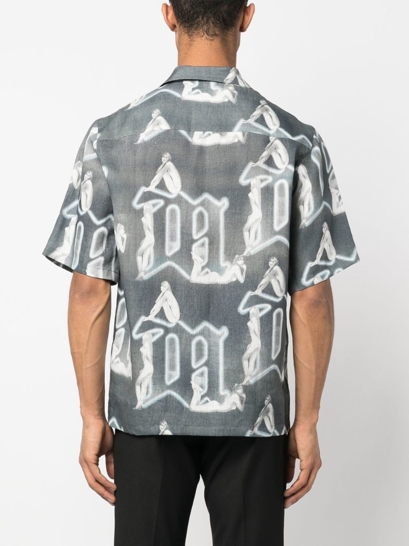 linen monogram-pattern shirt - 4