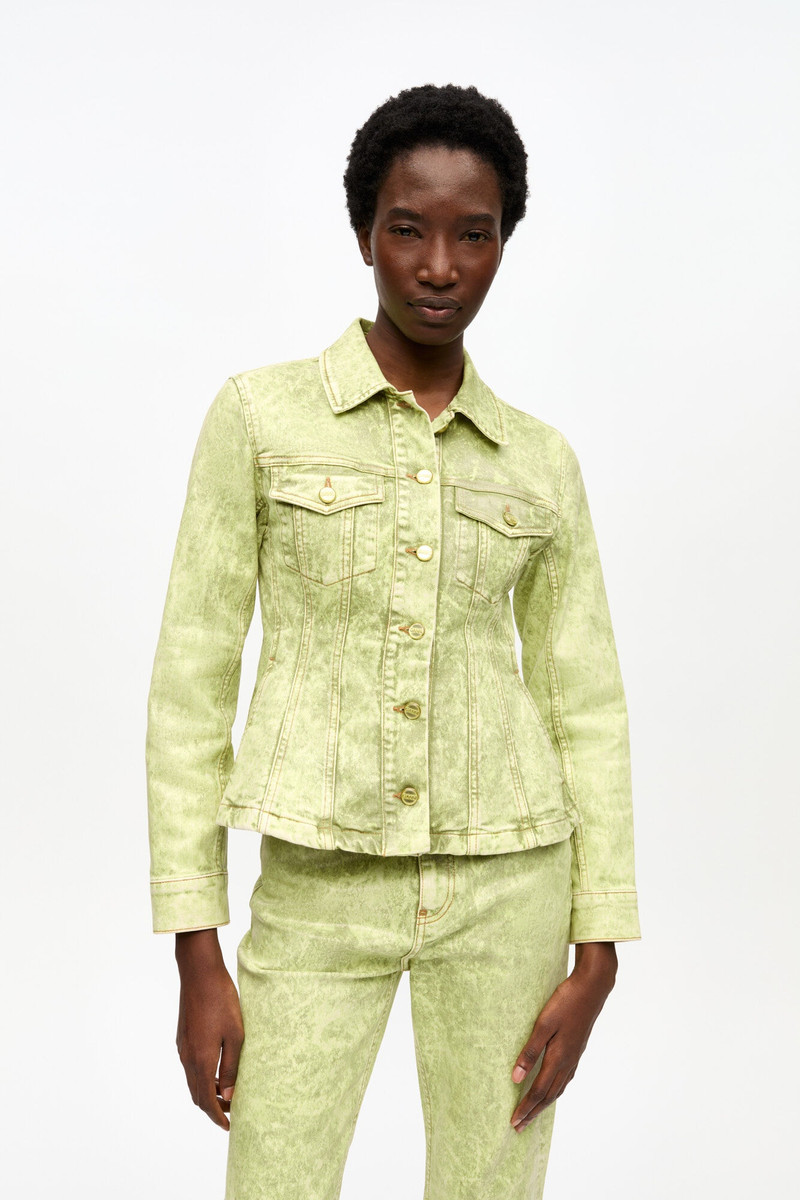 GANNI YELLOW FOIL OVERDYED DENIM FITTED BLAZER outlook