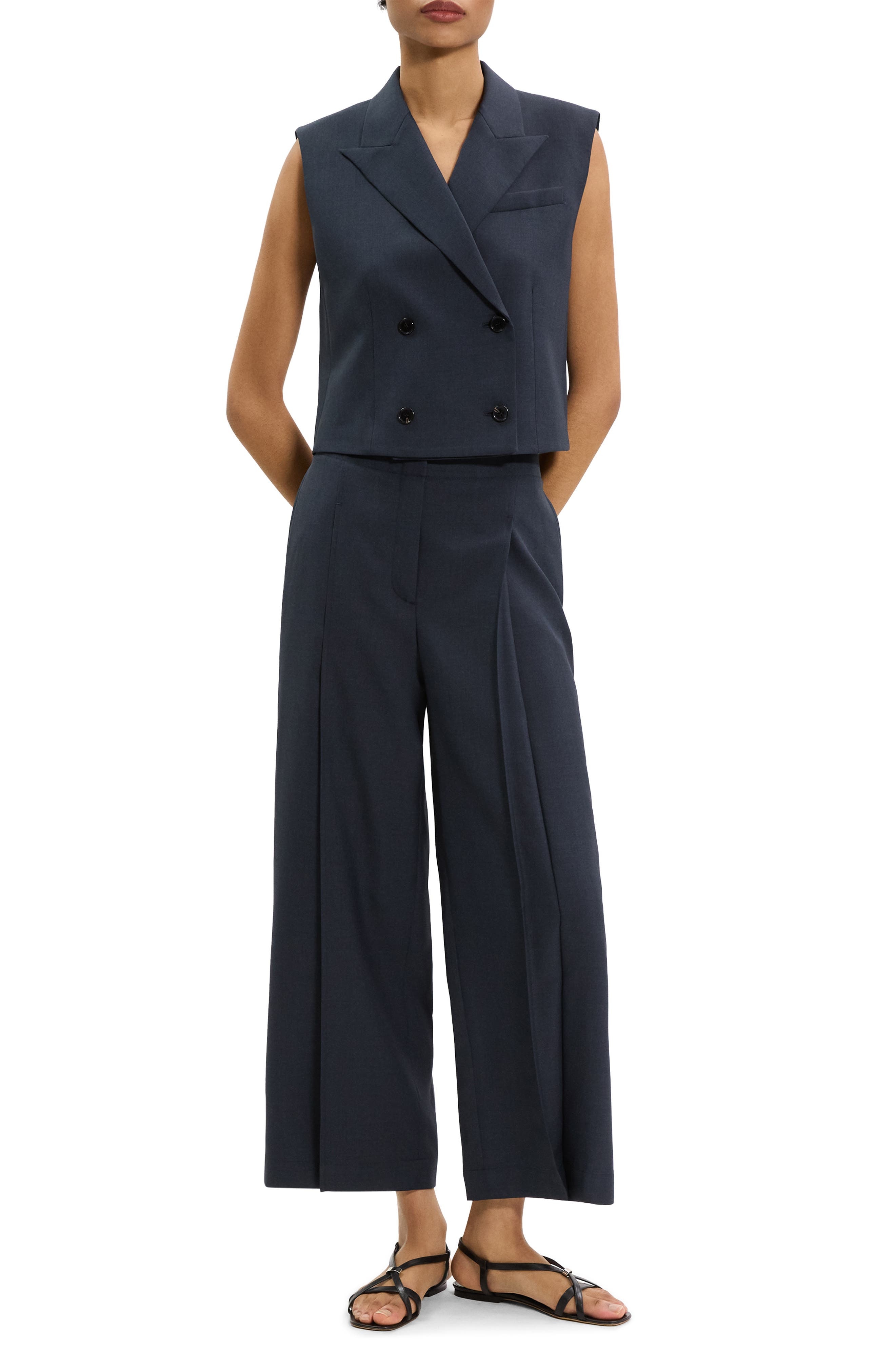 Theory Double Breasted Crop Vest in Nocturne Navy at Nordstrom - 8