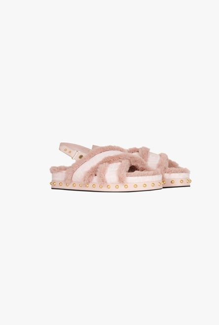 Bicolor jacquard and faux fur Tam flat sandals - 2