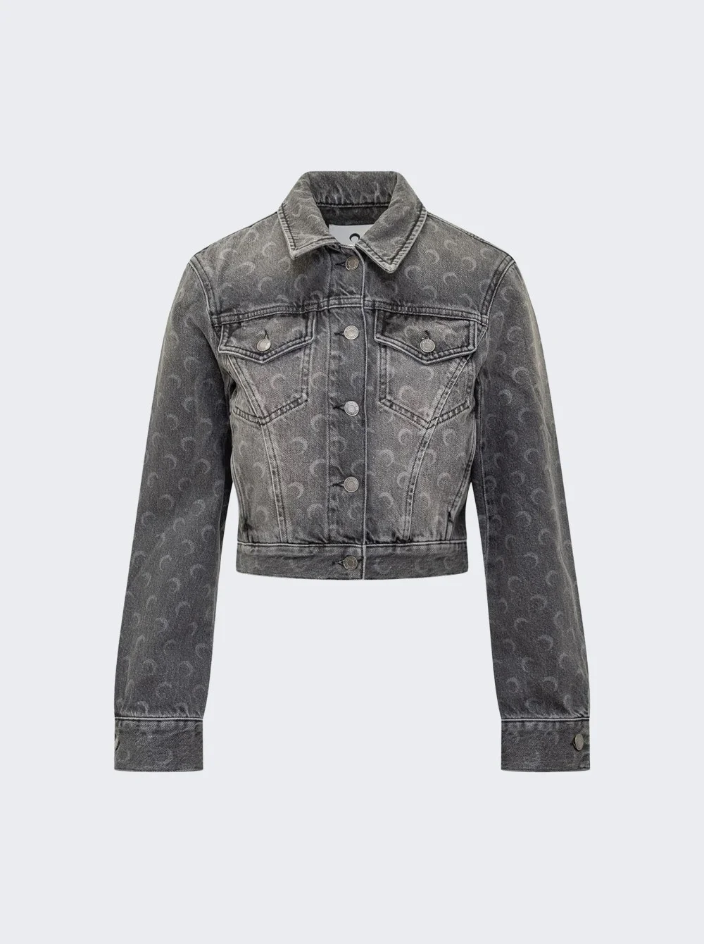 Moon Laser Grey Wash Denim Cropped Jacket Dark Grey - 1