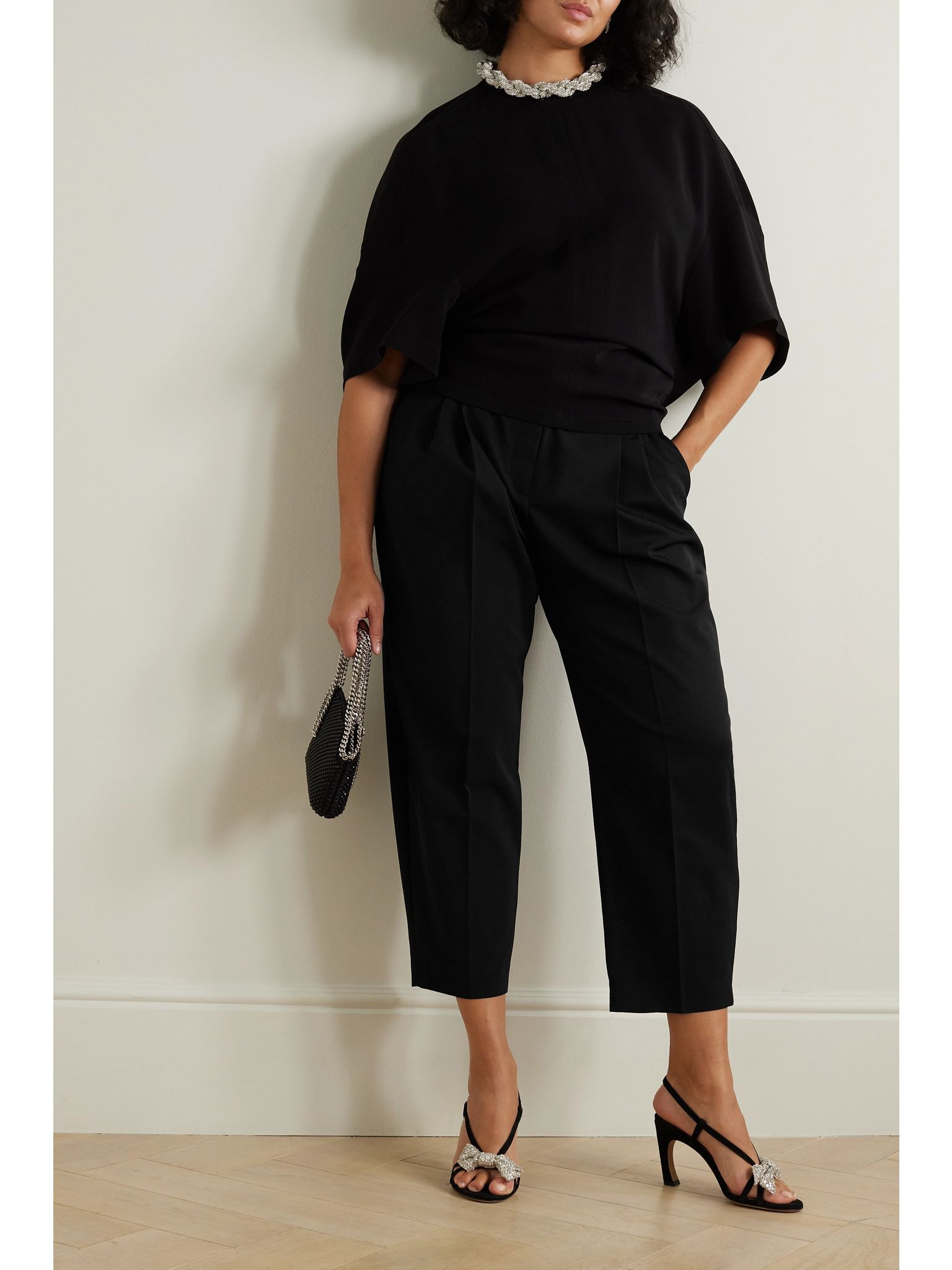 Cropped pleated wool-blend tapered pants Black - 2