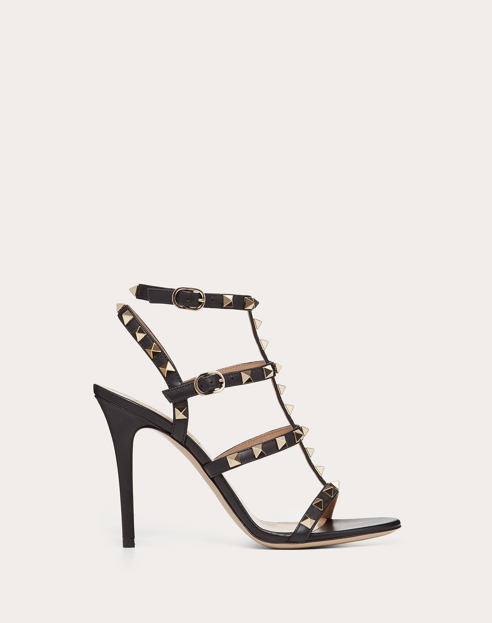 Rockstud Calfskin Ankle Strap Sandal 100 mm - 1