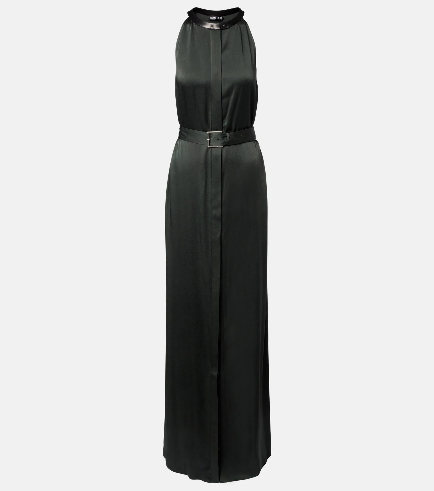 Belted satin crêpe halterneck gown - 1