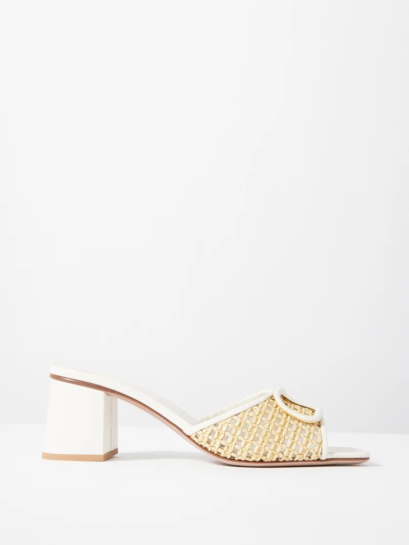 V-Logo 60 leather and faux-raffia mules - 1