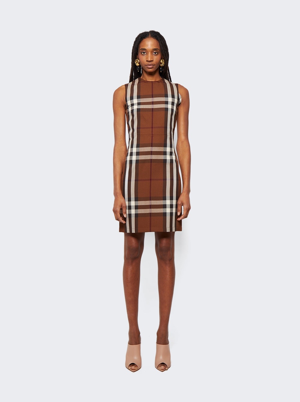 Sleeveless Check Wool Jacquard Dress Dark Birch Brown - 2