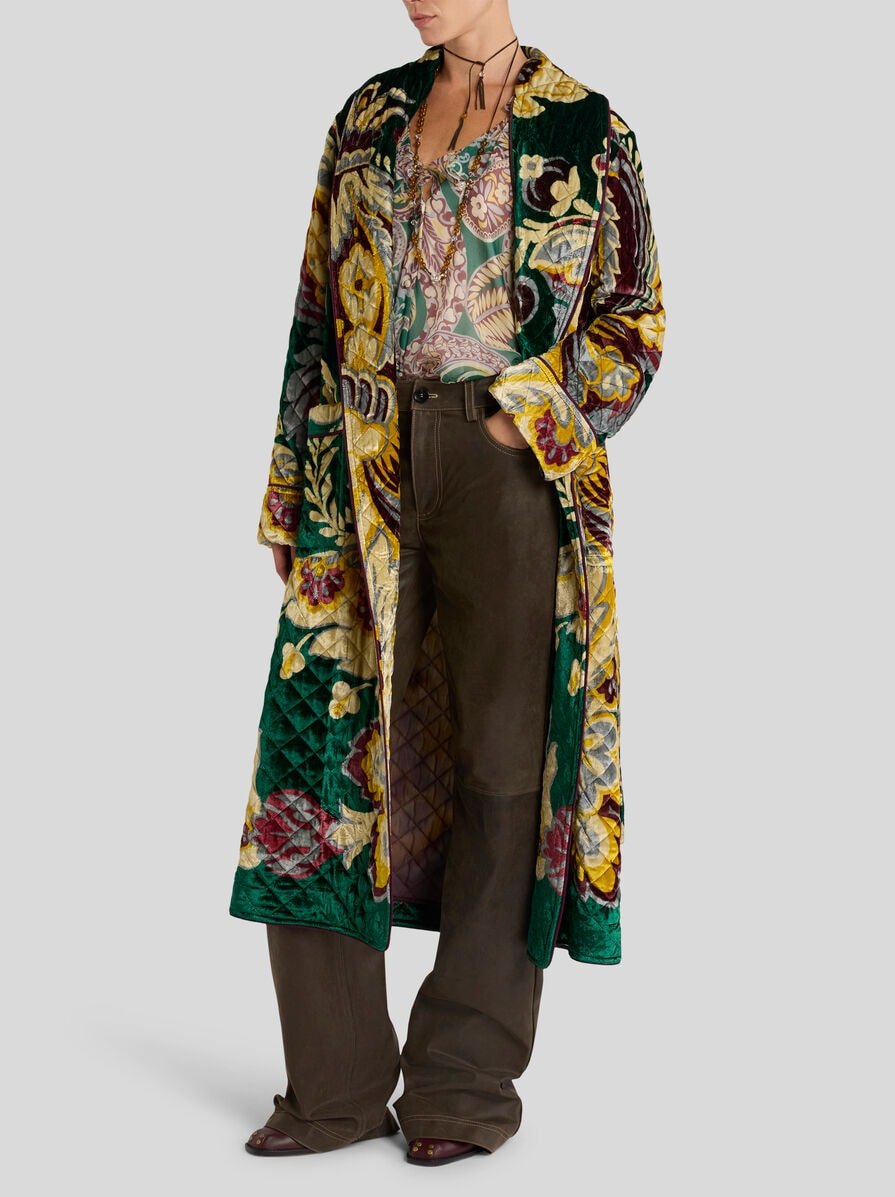 VELVET ROBE COAT WITH PLACED PRINT - 3