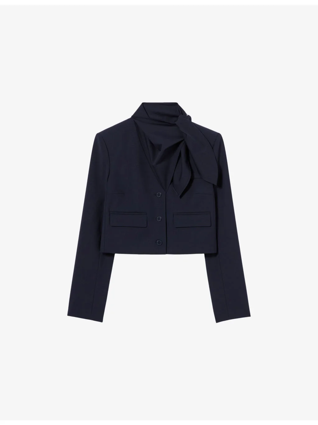 Scarf-Collar Cropped Wool-Blend Jacket - 1