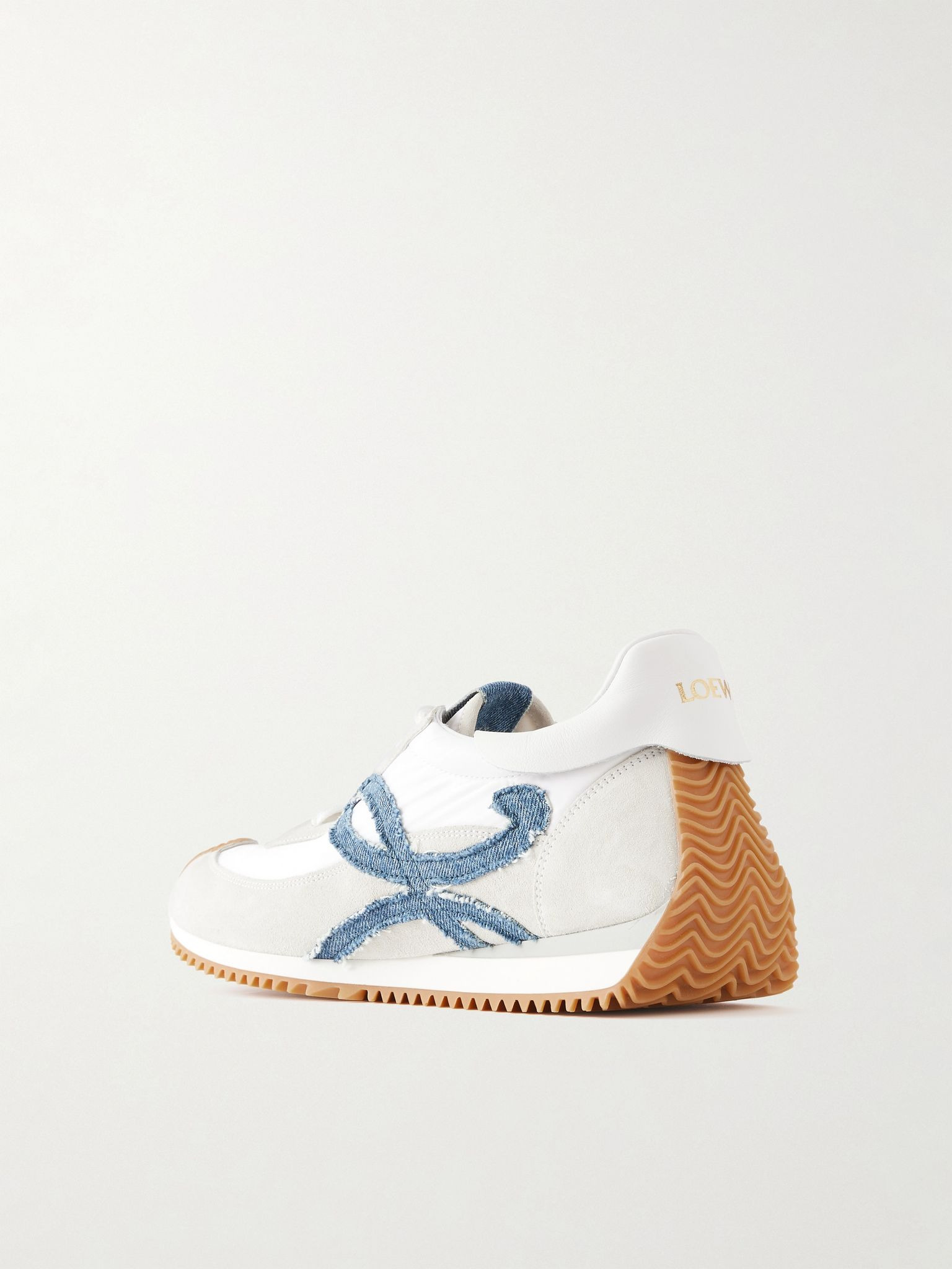 Flow Runner denim-trimmed shell and suede sneakers White - 3