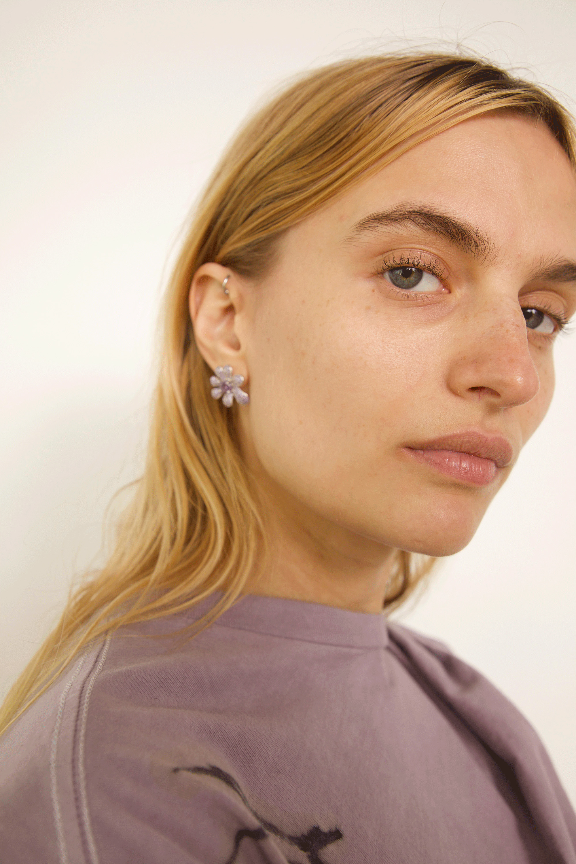 AMETHYST PAVE SQUASHED BLOSSOM EARRING - 3