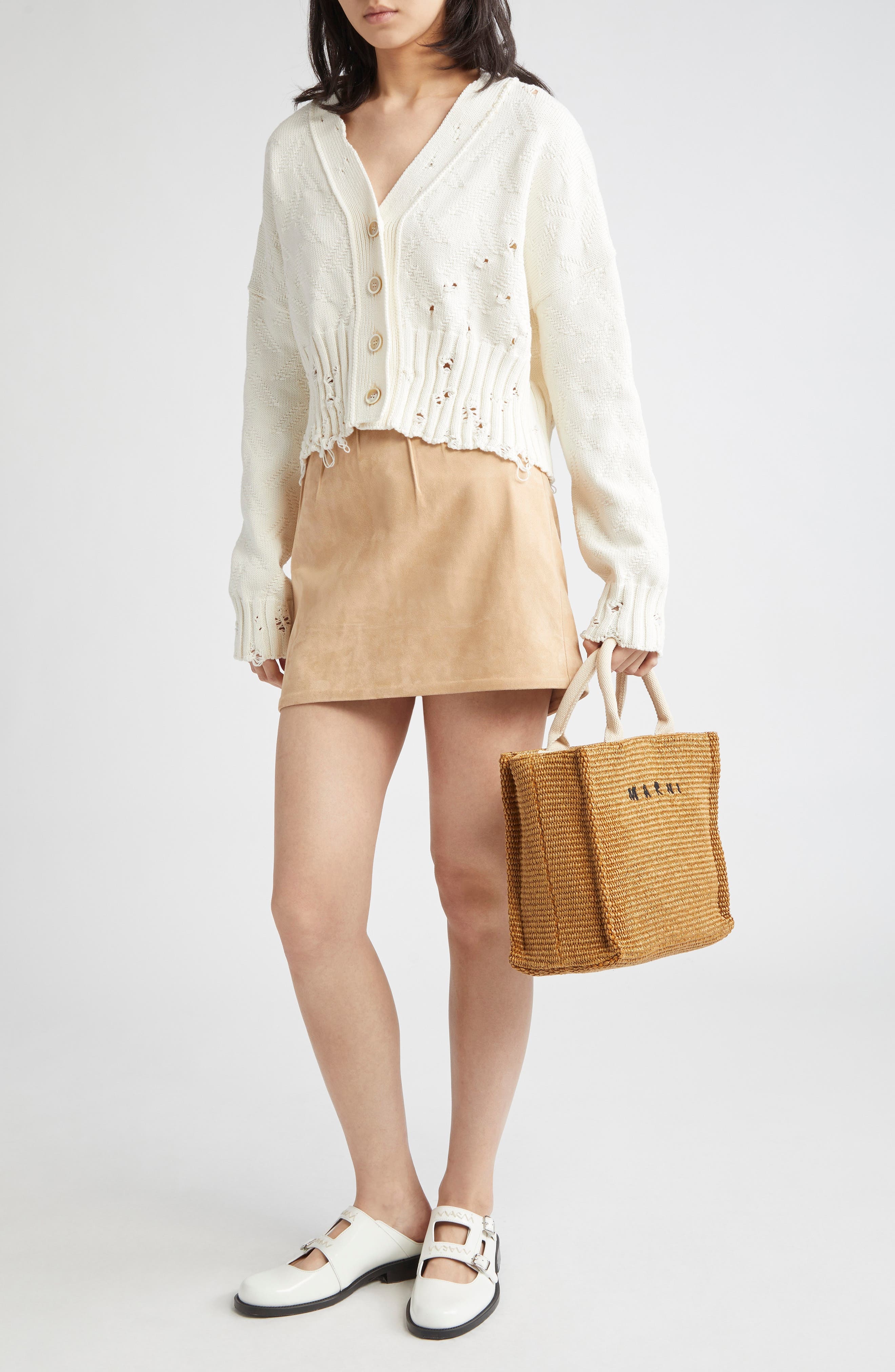 Marni Dishevelled Cotton Crop Cardigan in 00W01 Lily White at Nordstrom - 2