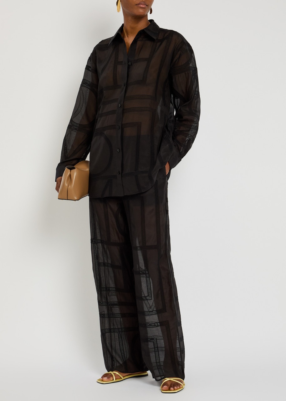 Toteme Logo Semi-sheer Cotton-blend Pyjama Trousers - 4