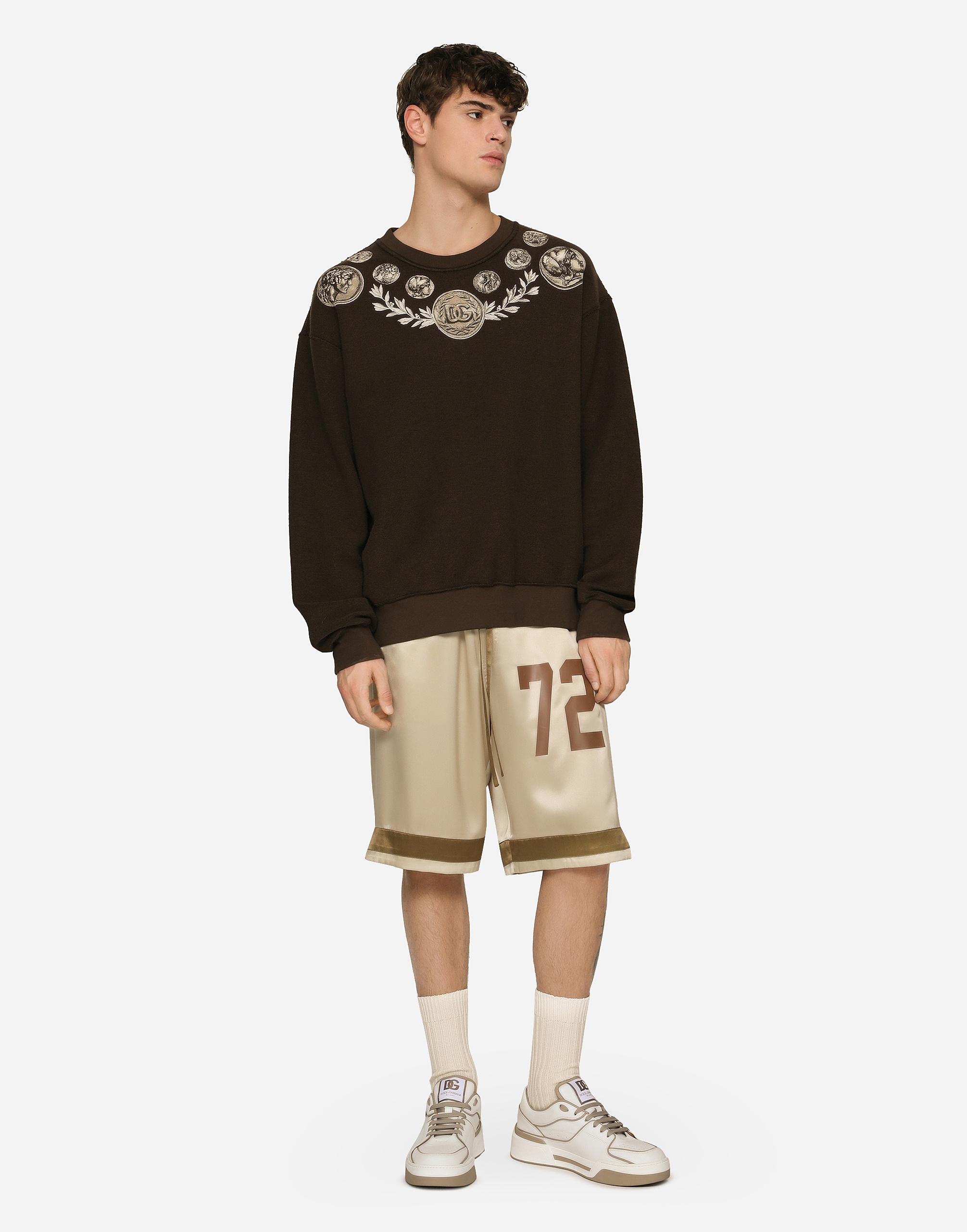 Silk Bermuda jogging shorts with logo print and appliqué - 2