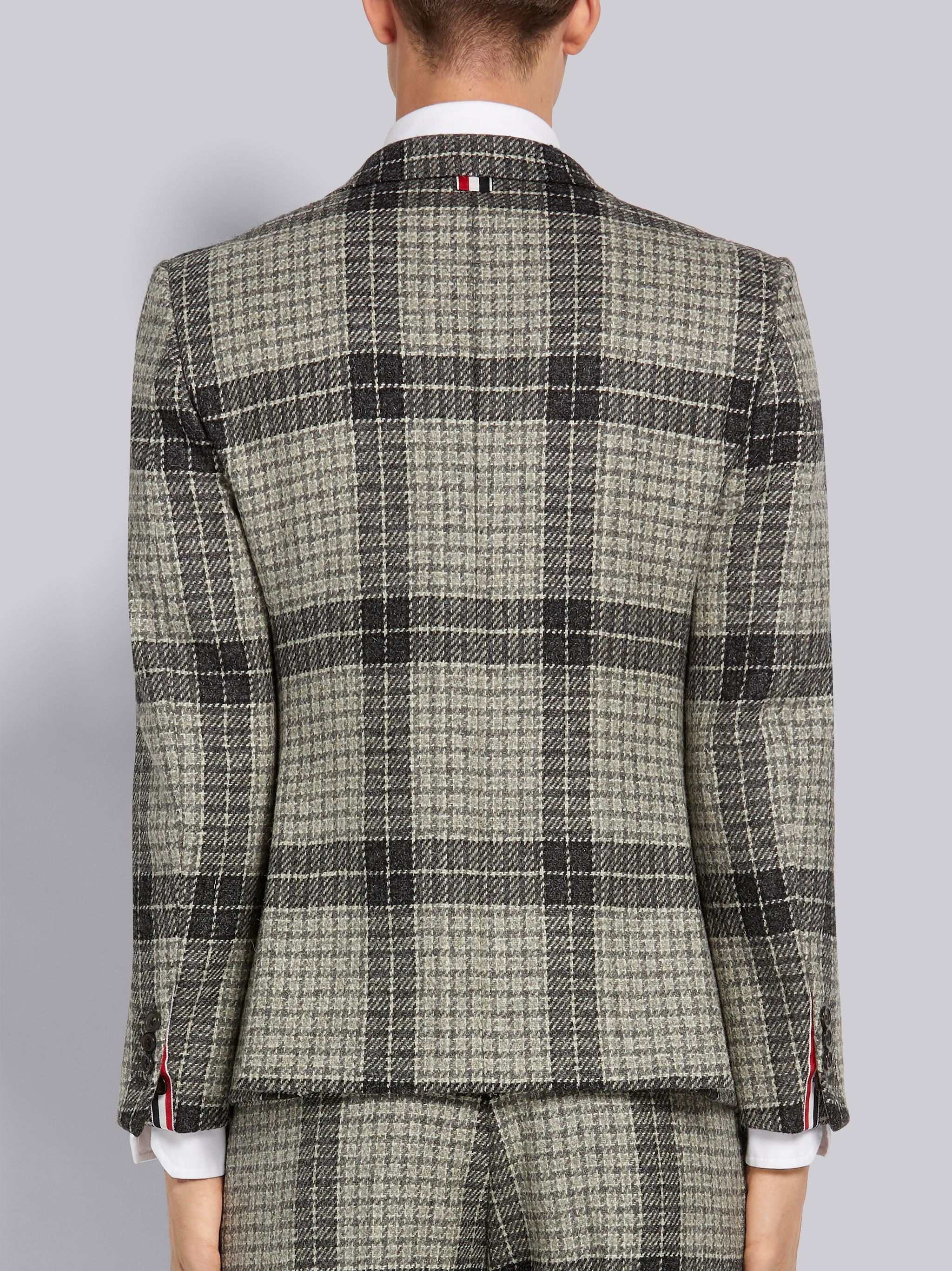 Medium Grey Grid Windowpane Check British Wool Classic Sport Coat - 3