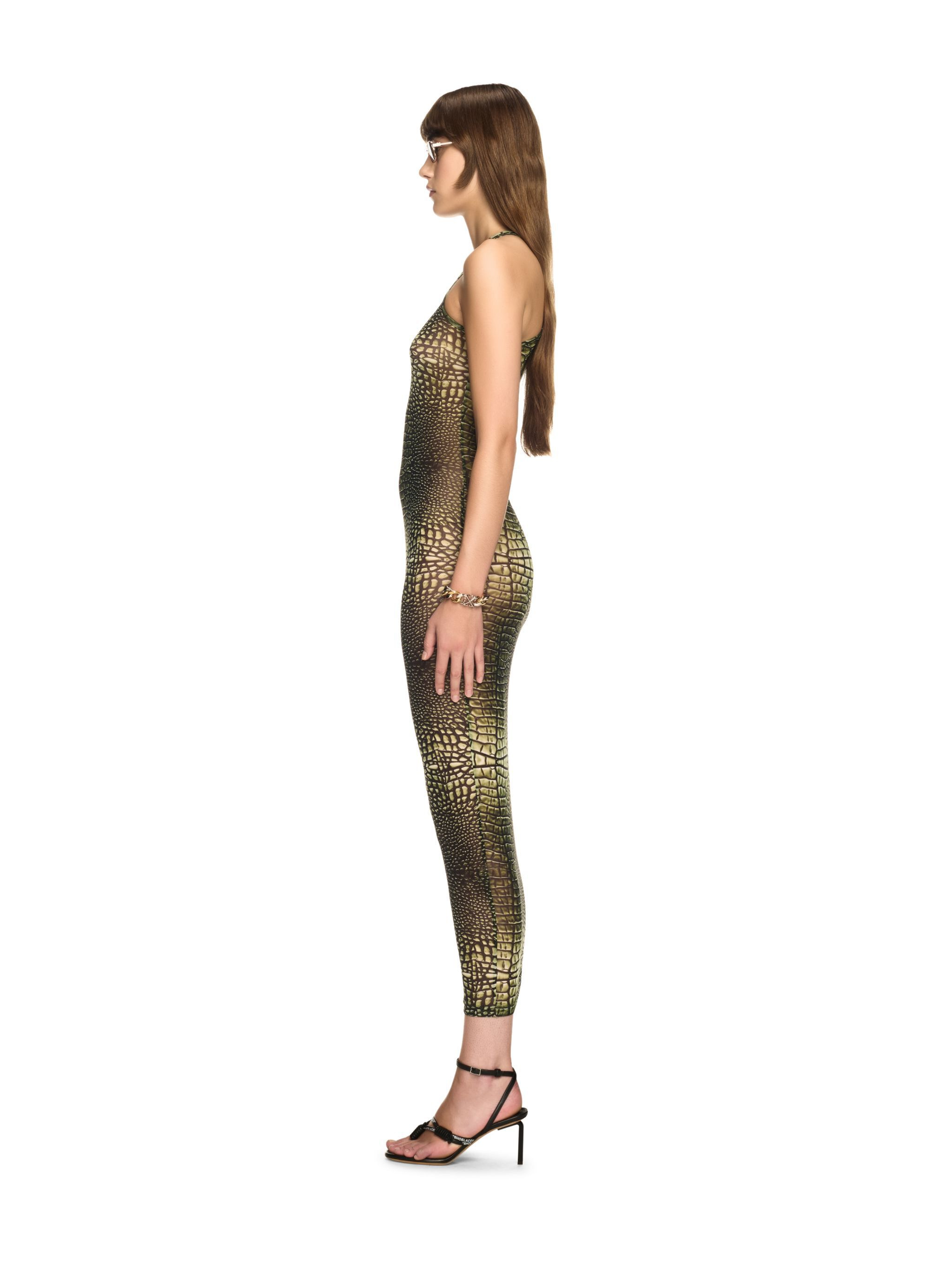 Green Crocodile Mesh Racer Dress - 3