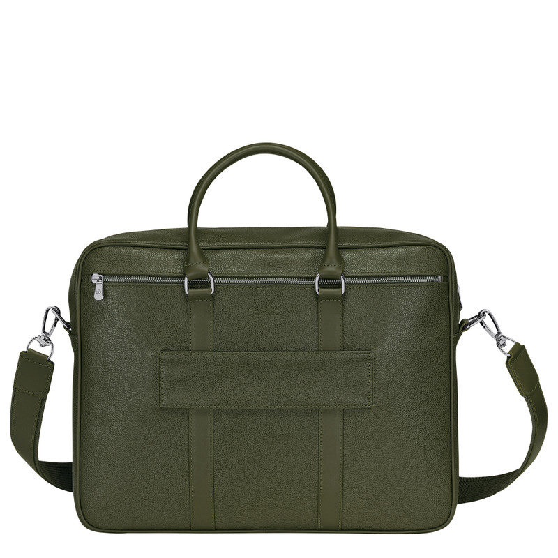 Le Foulonné M Briefcase Khaki - Leather 4