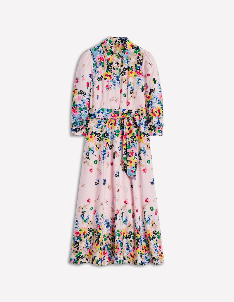 Clara Linen Blend Shirt Dress-Chalk Pink, Painterly Cluster 1