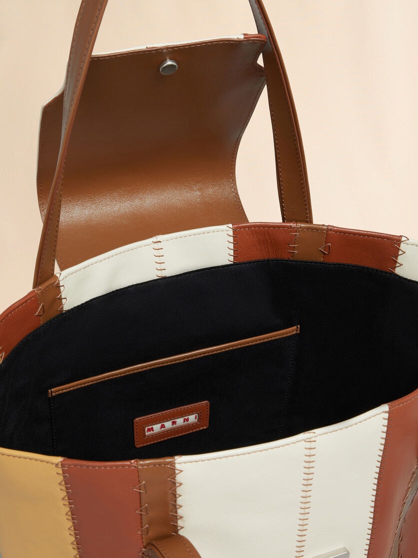 CREAM, BROWN, AND BEIGE LEATHER TRUNKAROO MEDIUM BAG - 3
