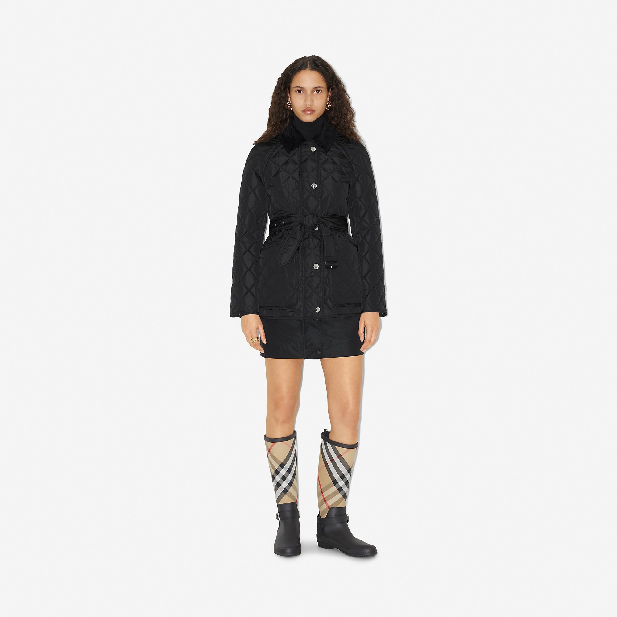 Strap Detail House Check and Rubber Rain Boots - 6