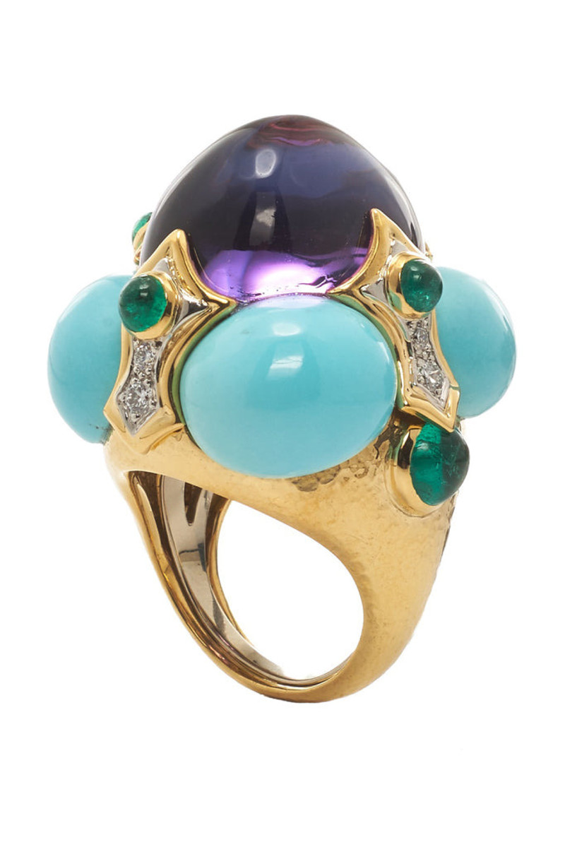 Turquoise Amethyst Emerald Crown Ring 1