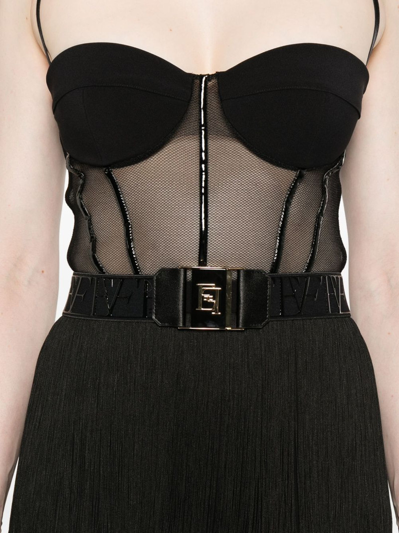 Tulle mesh-panel fringed dress 5