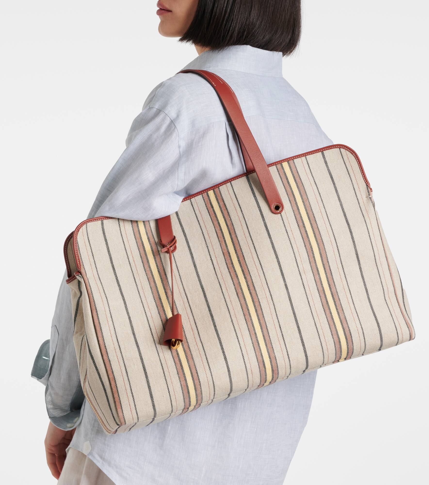 Laguna striped leather-trimmed tote bag - 2