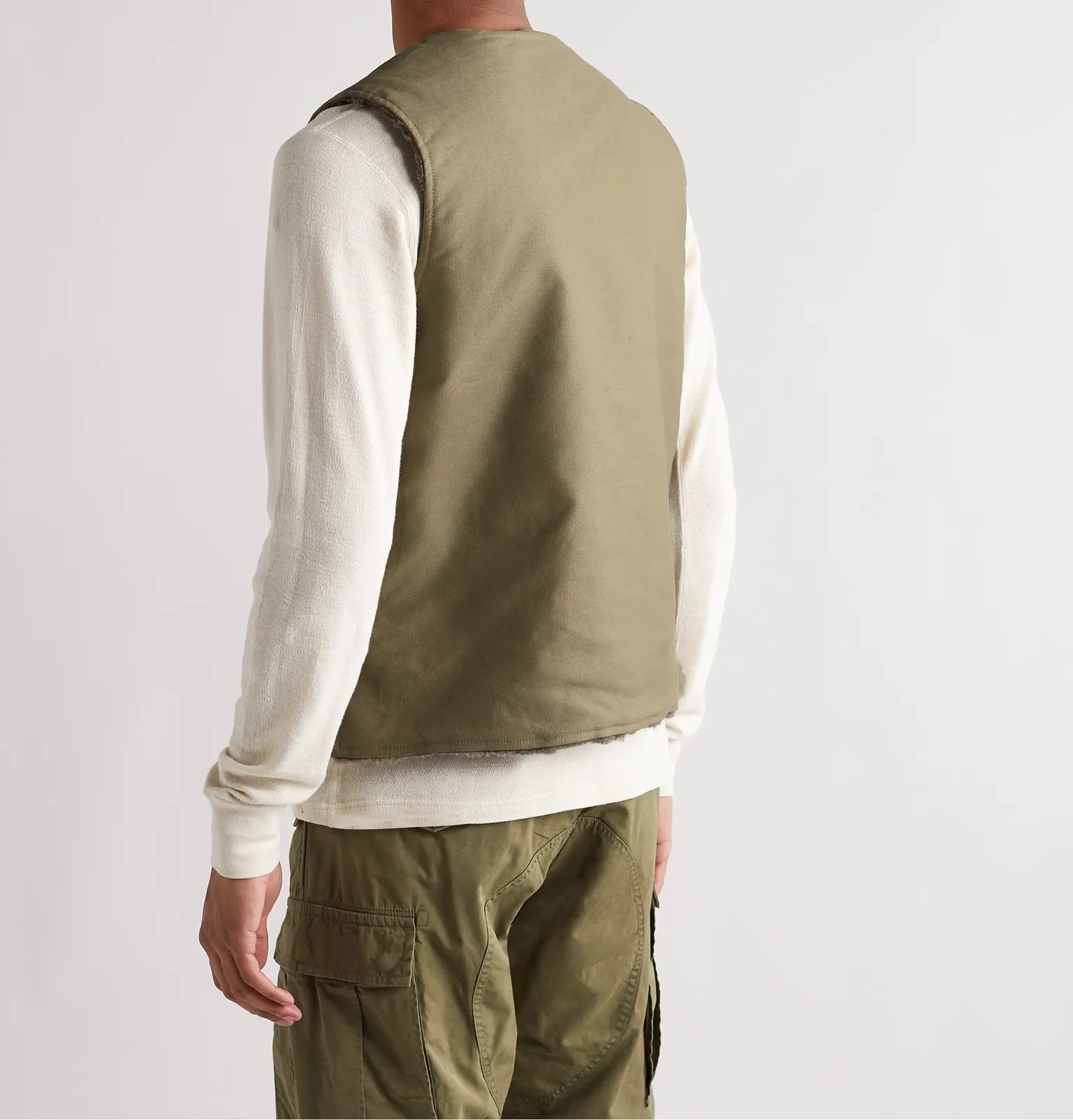 Reversible Cotton-Twill and Faux Shearling Gilet - 4