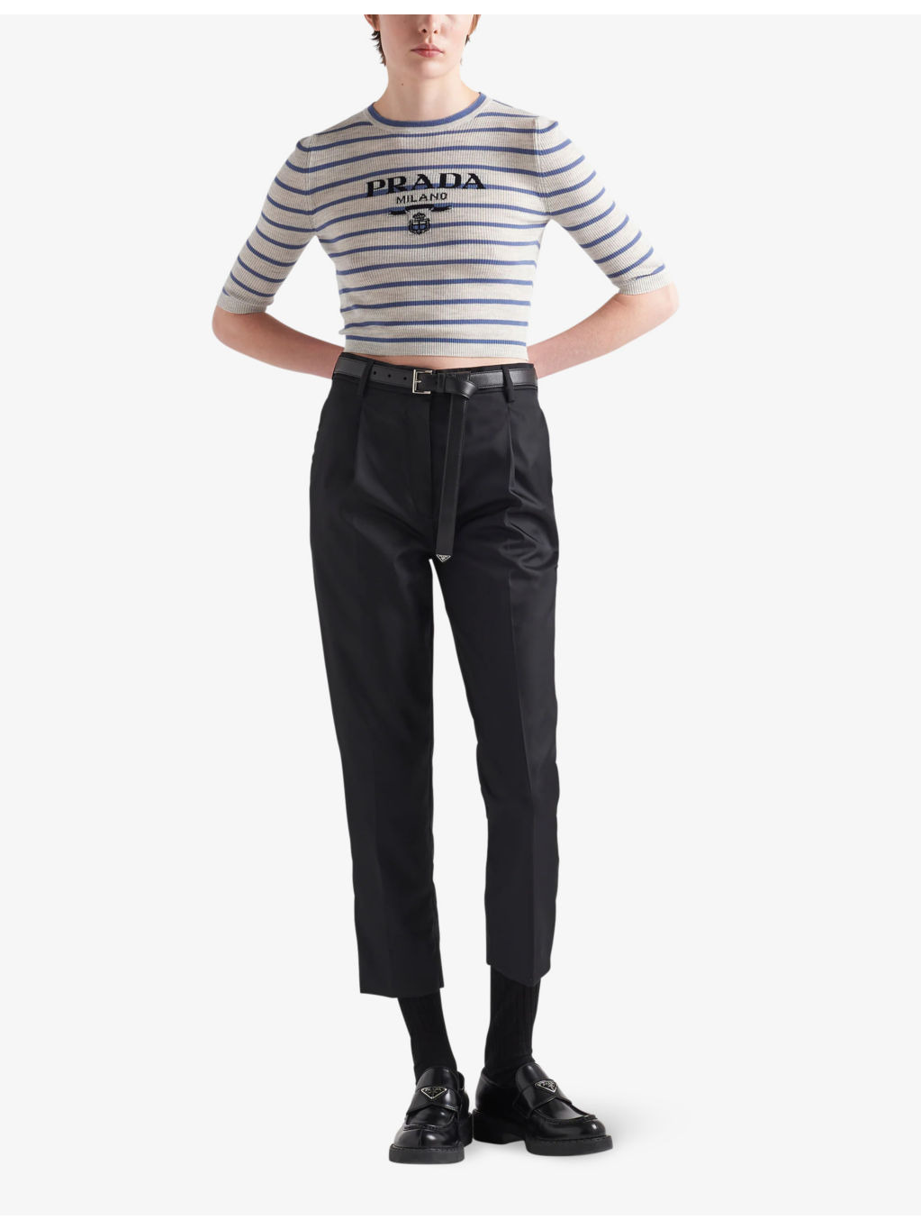 Superfine logo-intarsia striped virgin-wool top - 2