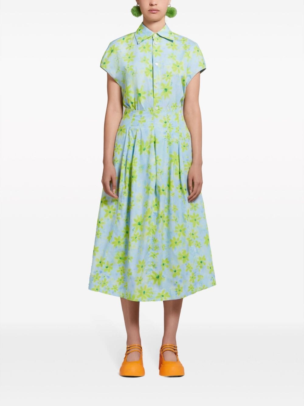A-line floral-print cotton midi skirt - 2