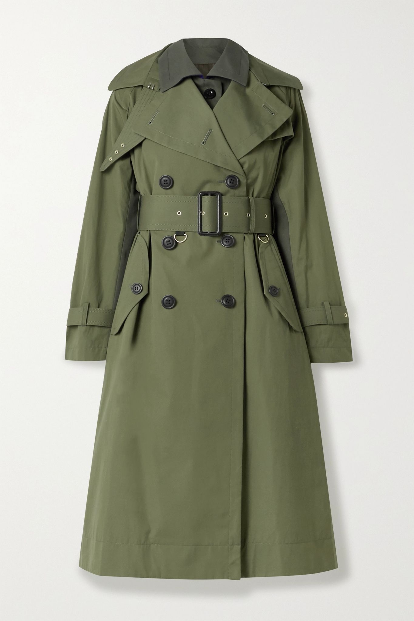 Paneled cotton-gabardine and wool-blend trench coat - 1