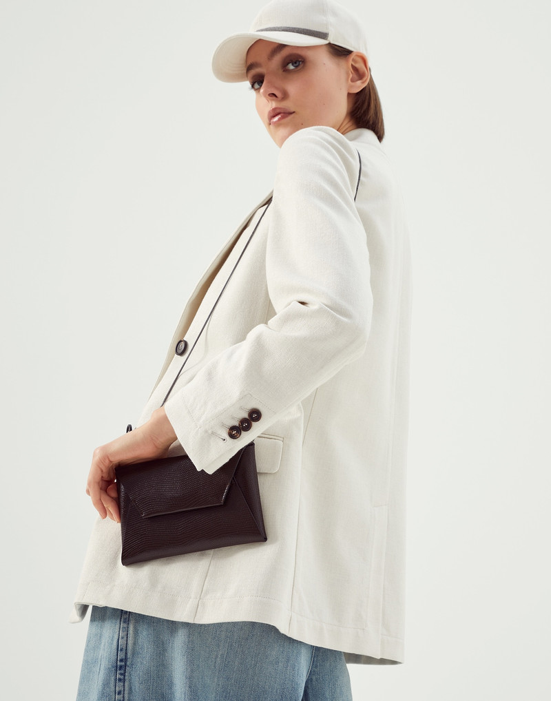 Brunello Cucinelli Lizard print leather envelope bag with precious chain outlook