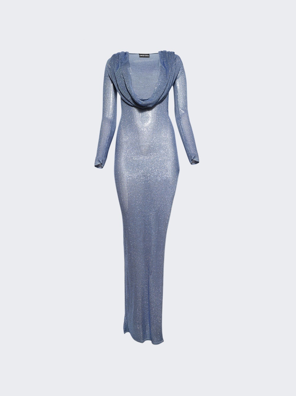 Plunge Neckline Rhinestone Gown Blue - 1