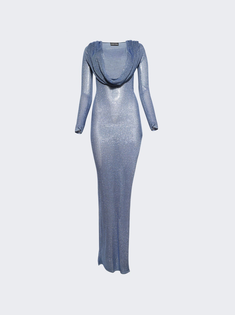 Plunge Neckline Rhinestone Gown Blue - 1