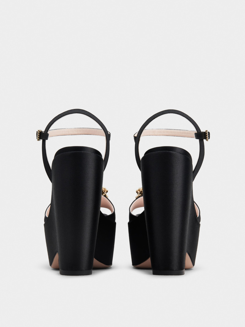 Roger Vivier Choc Flower Strass Wedge Sandals in Satin outlook