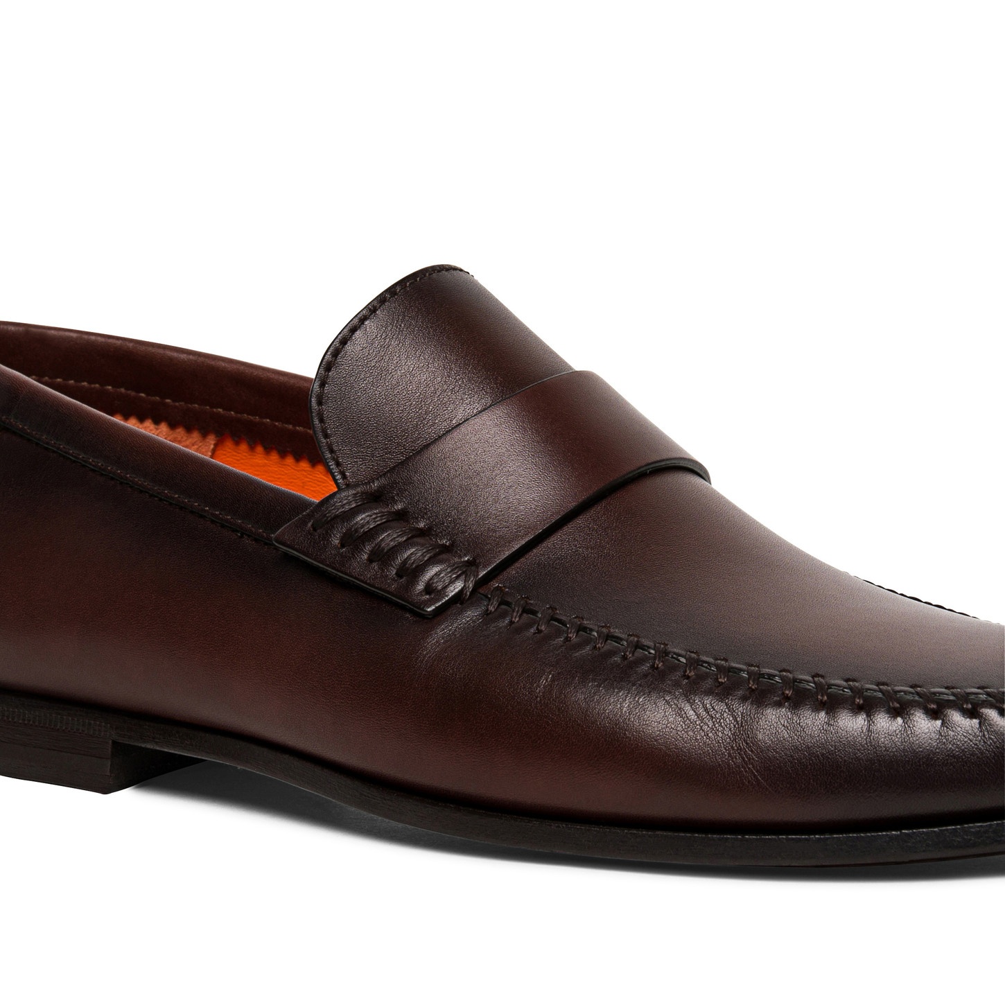 Men's polished brown leather penny loafer - 5