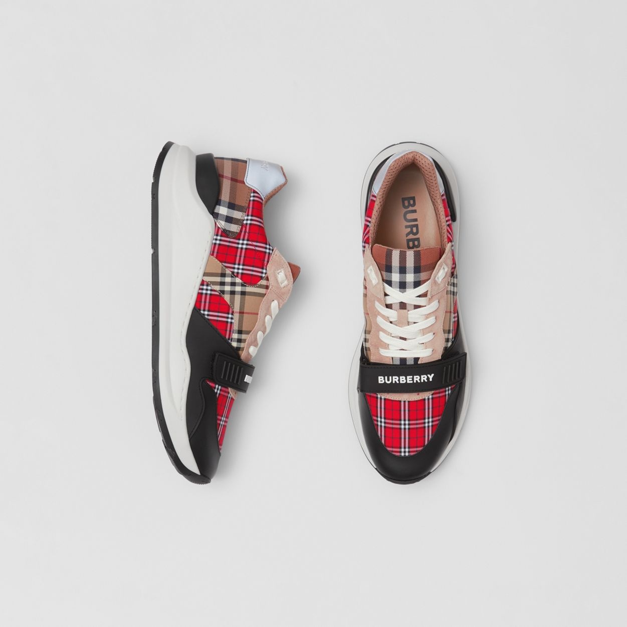 Contrast Check and Leather Sneakers - 6